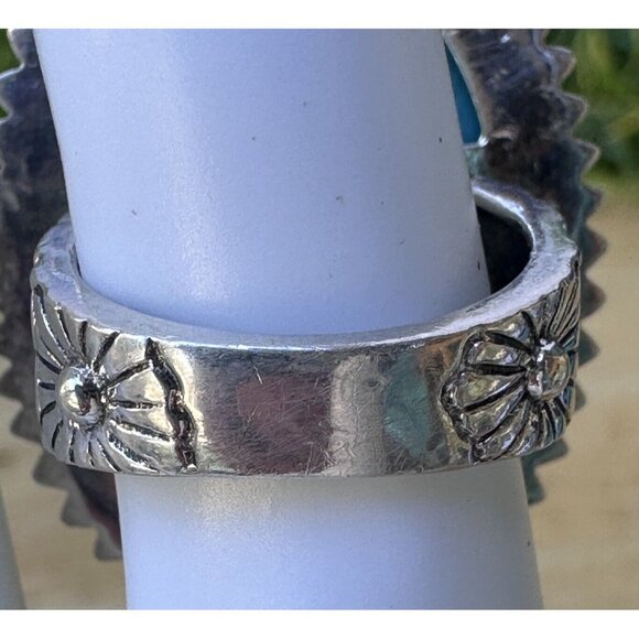 VTG Amy Kahn Russell Sterling Silver Ring Sz 5.75 Floral Carved Turquoise‎ 16.3g - Picture 6 of 8